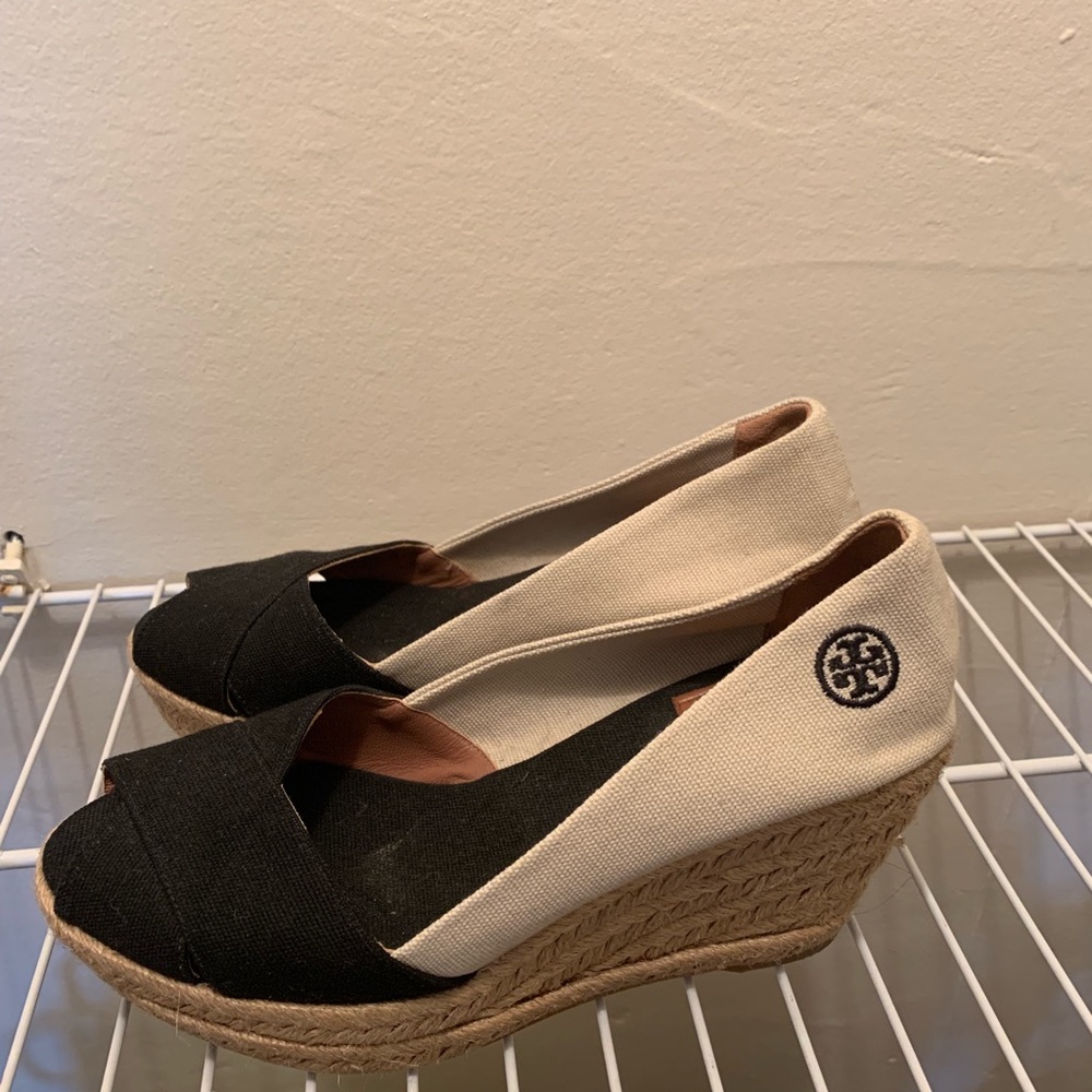 Tory Burch Peep-Toe Espadrille Canvas Wedge